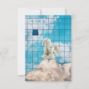 Convite Minimalista Branco Místico Anjo Céu Visão Urbana