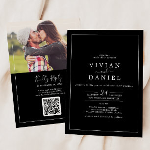 Convite Minimalista   Casamento de Código QR de Foto Preta