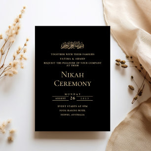 Convite Minimalista Cerimônia de Nikah Preta com Letra Dou