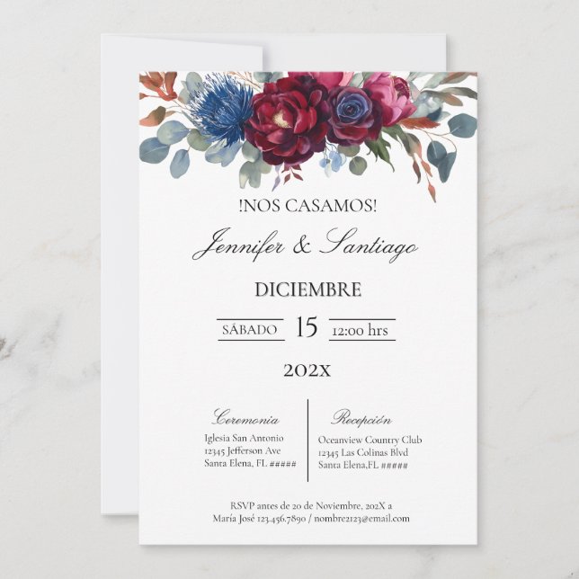 Convite minimalista con flor Jewel para boda (Frente)