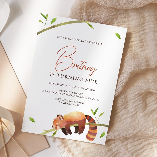 Convite Minimalista Cute Red Panda Birthday (Criador carregado)