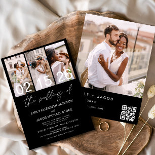 Convite Minimalista de Casamento de Código QR de Foto Pret