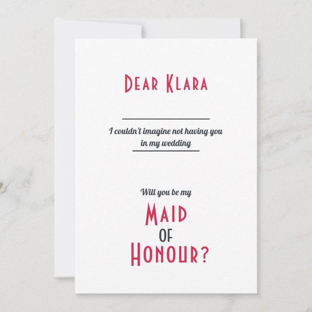 Convite Minimalista de Dama de Honra para Casament (Frente)