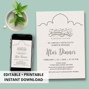 Convite Minimalista de Linha Artística para Iftar