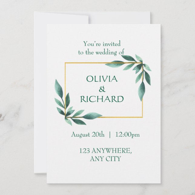 Convite Minimalista de Quadro Dourado Elegante Ver (Frente)