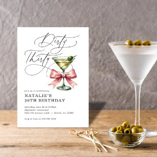 Convite Minimalista Dirty Thirty Martini Laço Rosa Anivers