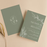 Convite Minimalista do Casamento Verde do Elegante Moderno<br><div class="desc">Convocação Minimalista do Casamento Verde do Elegante Moderno Boho Sage. Monograma atrás. Verifique se há mais itens correspondentes na coleção. (vetor monograma concebido por pikisuperstar)</div>