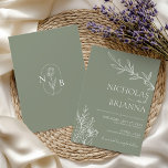 Convite Minimalista do Casamento Verde do Elegante Moderno<br><div class="desc">Convocação Minimalista do Casamento Verde do Elegante Moderno Boho Sage. Monograma atrás. Verifique se há mais itens correspondentes na coleção. (vetor monograma concebido por pikisuperstar)</div>