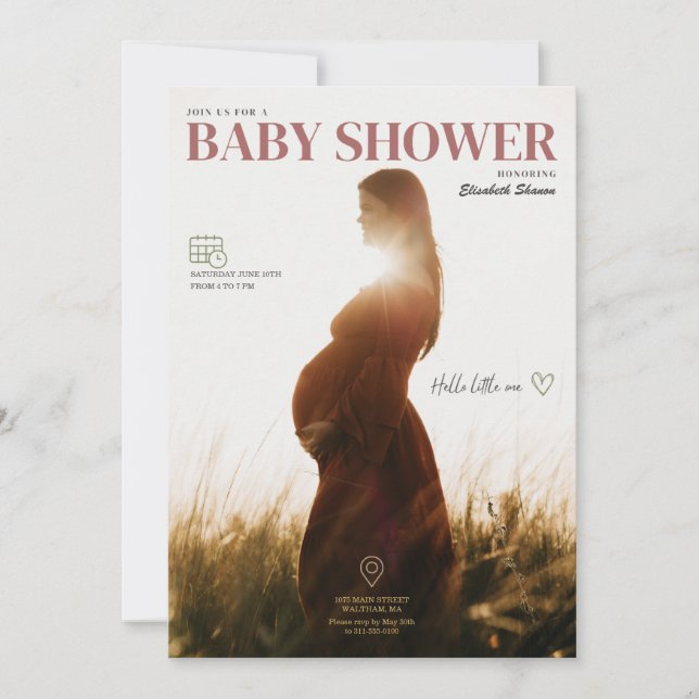 Convite Minimalista Elegante Verde e Castanho, Com Foto (Frente)