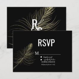 Convite Minimalista Faux Dourado Pena Boêmio RSVP