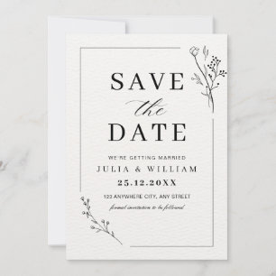 Convite Minimalista Floral Save the Date Casamento Moderno