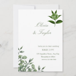 Convite Minimalista Floral Verde folhagem eucalipto
