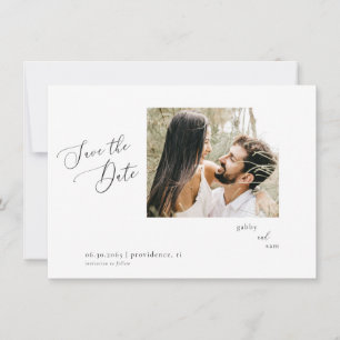 Convite Minimalista Foto Branco Casamento Salvar a Data QR