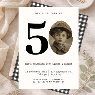 Convite Minimalista Foto Vintage Aniversário de 50 anos