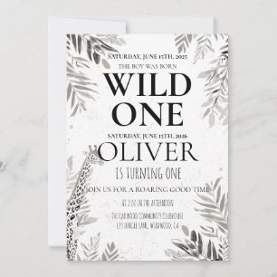 Convite Minimalista Jungle Wild One Aniversário de 1 ano V
