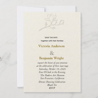 Convite Minimalista Magnólia Floral Linha Arte Casamento S