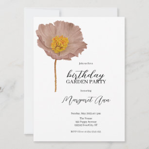Convite Minimalista Mocha Floral Birthday