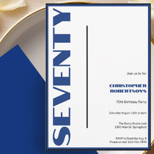 Convite Minimalista Moderno Aniversário de 70 anos Azul e