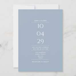 Convite Minimalista Moderno Data de Casamento Azul Empoeir