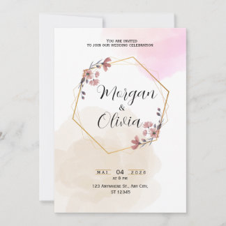 Convite Minimalista Moderno Floral Blush