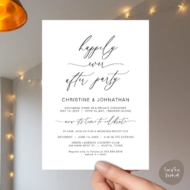 Convite Minimalista Moderno, fonte Preta, Casamento Intimo (Wedding Happily Ever After Party Dinner Brunch Elopement Invitation Card, PDF, Black White)