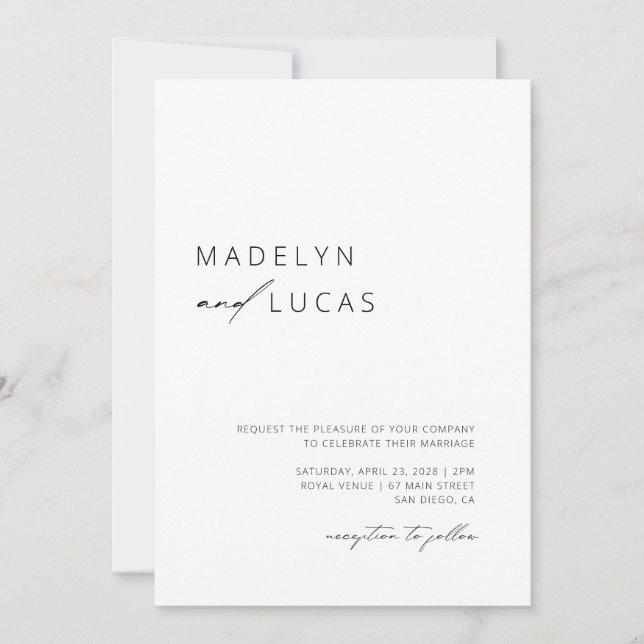 Convite Minimalista Moderno Preto | Código de Casamento Br (Frente)
