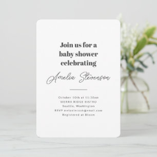 Convite Minimalista Moderno Simples Chá de Bebê Branco