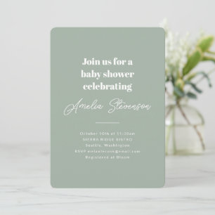 Convite Minimalista Moderno Simples Chã de Bebê Verde Sage