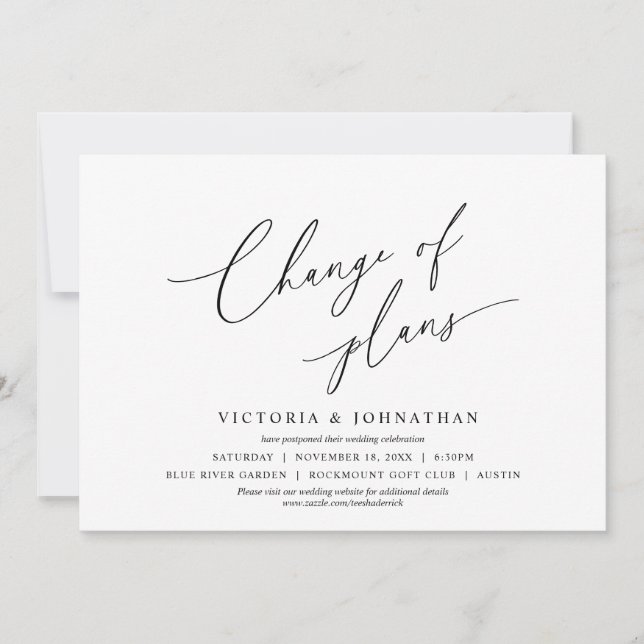 Convite Minimalista, Mudança de Planos, alterar a data (Frente)