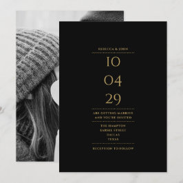 Convite Minimalista Preto e Dourado Data do Casamento Foto