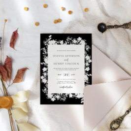 Convite Minimalista Preto | Moldura Floral Branca Casament
