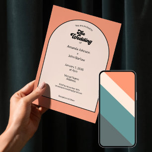 Convite Minimalista Retro Laranja Pastel O Casamento De