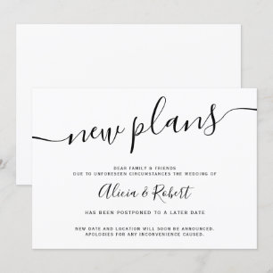 Convite minimalista roteiro preto e branco adiado novos pl