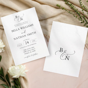 Convite Minimalista Simples Casamento Letra Preta Branca