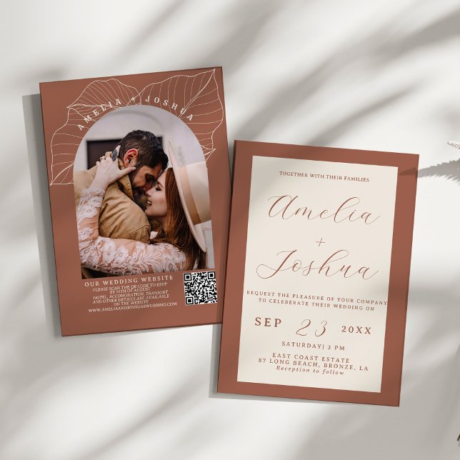 Convite Minimalista Terracotta Burnt Orange Boho (Criador carregado)