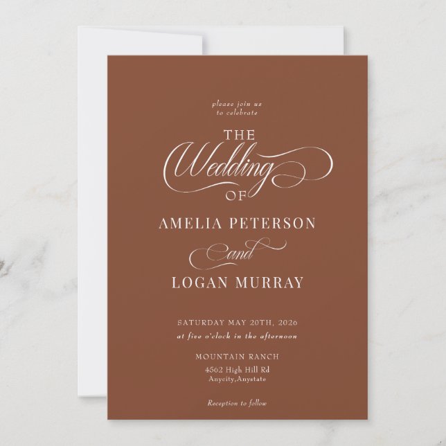 Convite Minimalista Terracotta | Casamento de Script Whims (Frente)