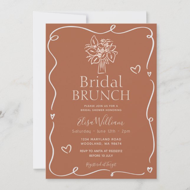 Convite Minimalista Terracotta Floral Boho Bridal Brunch (Frente)