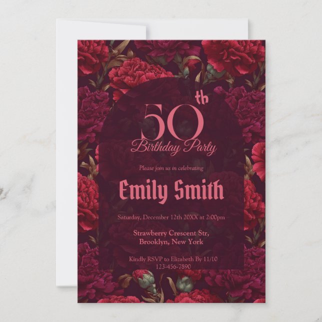 Convite Minimalistic Carnation Accent 80Th Birthday (Frente)