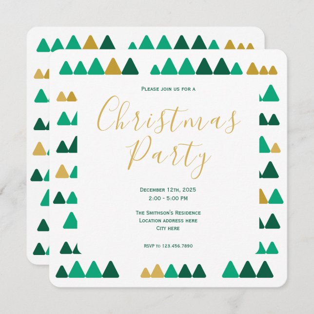 Convite Minimalistic Green & Golden Woods Christmas Square (Frente/Verso)