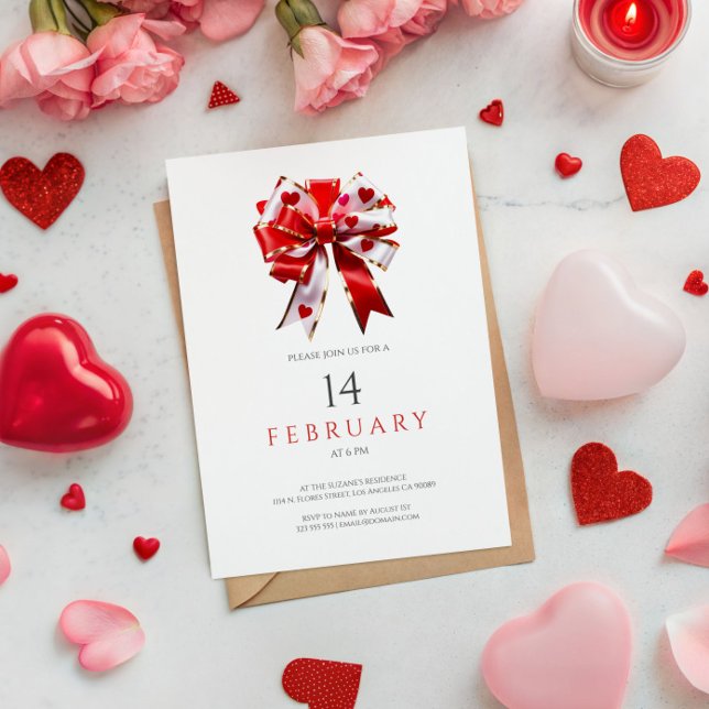 Convite Minimalistic Hearts Bow Tie Valentine's Party  (Criador carregado)