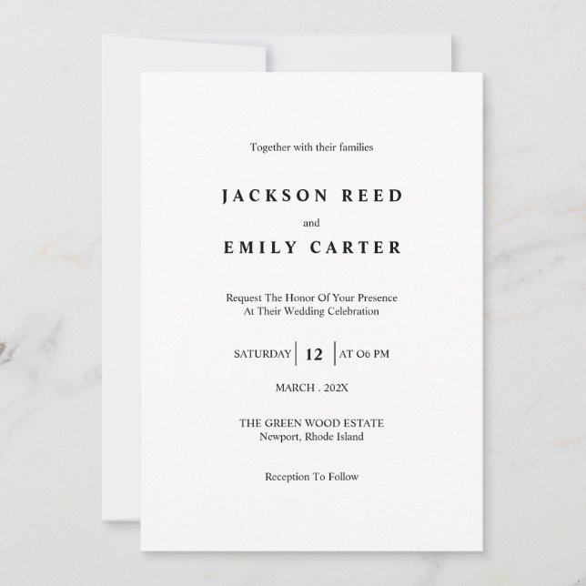 Convite Minimalistic Modern Wedding Invitation Card (Frente)