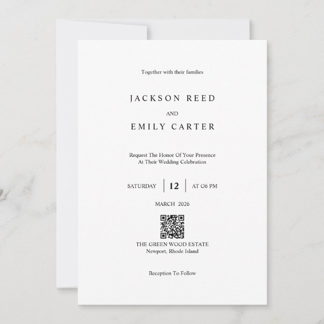 Convite Minimalistic Modern Wedding Invitation Card (Frente)