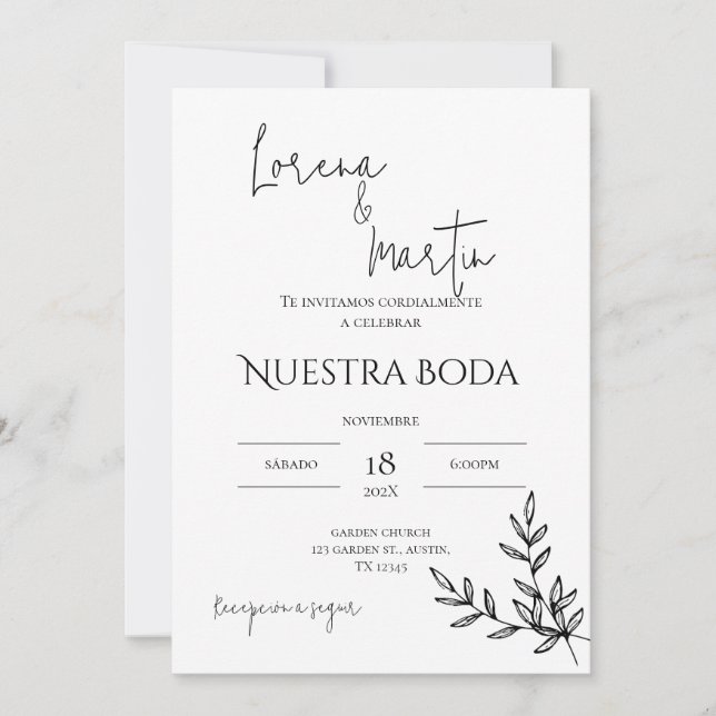 Convite Minimalistic Wedding Invitation in Spanish (Frente)