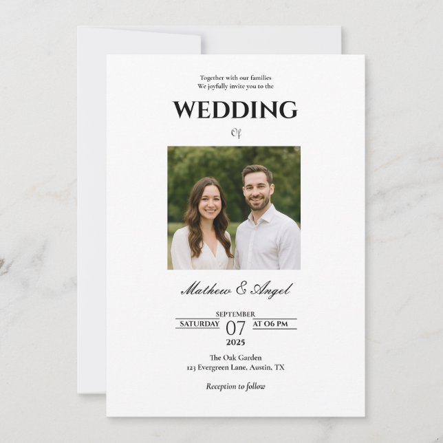 Convite Minimalistic Wedding Invitation with Couple Photo  (Frente)