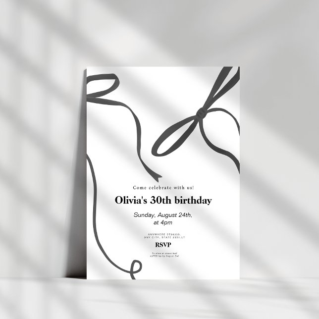 Convite Minimalst black bow 30th birthday (Criador carregado)