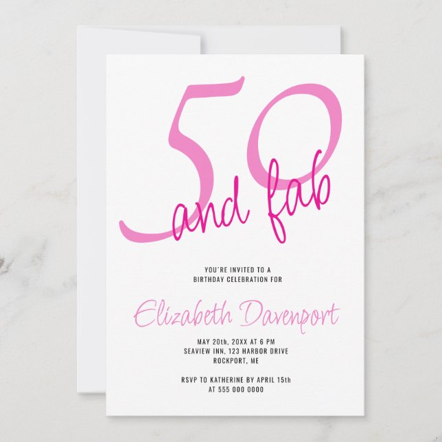 Convite Mínimo 50 e Fab Rosa Aniversário (Frente)