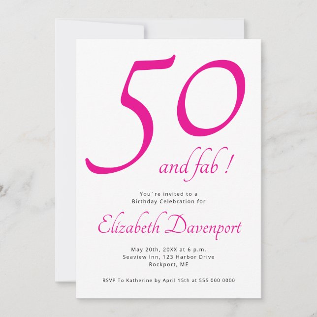 Convite Mínimo 50 e Fab Rosa Aniversário (Frente)