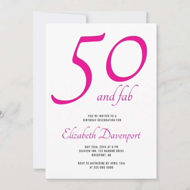 Convite Mínimo 50 e Fab Rosa Aniversário (Frente)