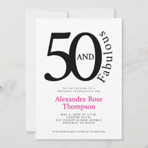 Convite Mínimo 50 e Fabuloso Aniversário de 50 anos Rosa