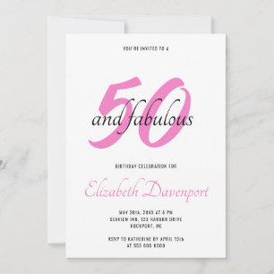 Convite Mínimo 50 e Fabuloso Aniversário Preto e Rosa